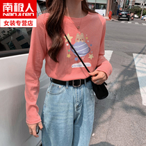 2021 New Korean cartoon large size long sleeve T-shirt female spring and autumn thin loose cotton round neck base shirt ins tide