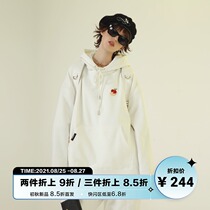  UNVESNO original solid color embroidery basic section national tide casual plus velvet hooded sweater loose couple autumn clothes