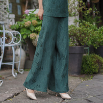 21 autumn new cotton and linen jacquard casual pants Chinese style Chinese ethnic loose literary retro wide-leg trousers