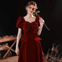 Velvet toast to the bride 2022 new autumn and winter wedding gown wine red back door betrothed to lean French style retro