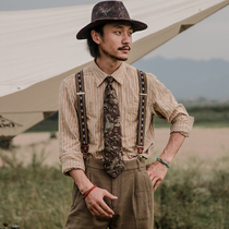 SOARIN Inron wind retro streak long sleeve shirt Male Vintage ancient Casual Superior Sense Suit Lining Clothing