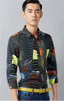 Mens too PN autumn casual square collar contrast color Korean version of the sleeve shirt 633 cut label