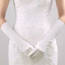 Korean white wedding bride gloves long satin wedding gloves red wedding candy color gloves short