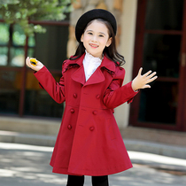 Girl windbreaker 2021 New Korean version of spring and autumn dress Western style red long princess middle child girl coat