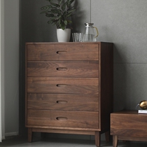  Black walnut full solid wood chest of drawers Nordic simple modern five-drawer cabinet light luxury with drawer storage cabinet