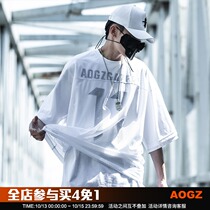 AOGZ National Tide brand summer fake two short sleeve T-shirt mens ice feeling Ice Silk ins loose couple five-point half sleeve shirt