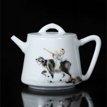 Jiangxi Arts and Crafts artist Cao Xiaojuns work Jingdezhen hand-painted boy teapot