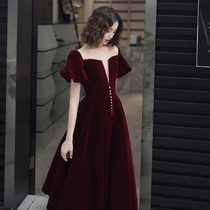 Velvet toast Bride 2021 New Autumn Winter Red Home Engagement Wedding Evening Dress Women French Winter