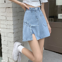 Irregular denim skirt summer thin design high waist slim bag skirt