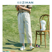 Purple Culvert Summer Dress New Son Woman High Waist 100 Lap Cotton Numb Breathable Tight Waist Loose Long Pants Casual Pants Accessories