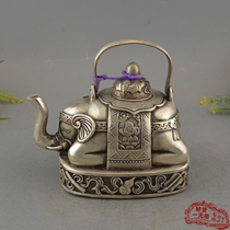 Antique antique bronze collection copper brass silver plated copper Hulk kettle auspicious eight treasure pot elephant teapot