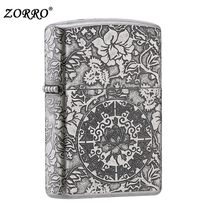 Zorro Zorro kerosene lighter ancient silver rich peony five-sided carving retro nostalgic personality windproof men