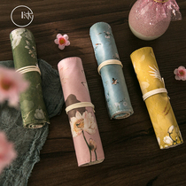 Creative retro style pencil case Chinese style palace crane flower large capacity pencil bag portable roll pen curtain stationery box