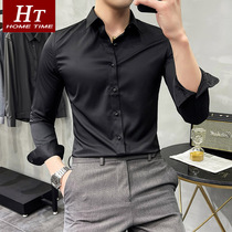 Black shirt mens long sleeve Korean slim anti-wrinkle non-iron business dress Professional Ice Silk best man suit shirt