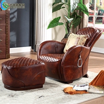 American Country Wax Pig Whisky Cigars Bar Leather Single-person Sofa Chair Creative Designer Saddle Chair