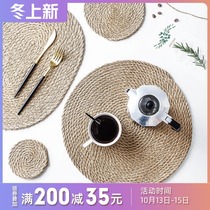 Japanese style simple cotton mat coaster Bowl plate mat thick insulation mat linen placematte hand woven cotton thread placematte