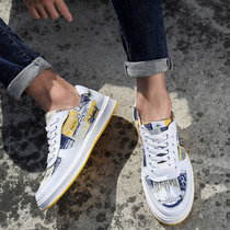 Tide Cards Little White Shoes Men Genuine Leather Graffiti Trends 100 Hitch Fashion Low Help Individuality Casual Little 36 Big Code 46 Sails Cloth Shoes