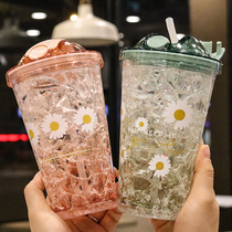 Net red water cup ins Straw cup High face value Girl heart Summer broken ice cup Student creative trend plastic cup