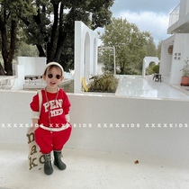 xxxkids children autumn and winter boys and girls Han Edition fashionable casual letters hair circle cotton jewelry pants suit