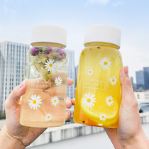 Almond Grass Hall Small Daisy Cup Glass Water Cup Female Summer Bubble Tea Cup Portable Cup Brief small frescoed with the hand cup