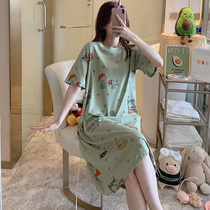 2020 New Sleeping Dress Woman Summer Short Sleeve Cartoon Cute Korean Version Fresh Students Pure Cotton Pyjamas Skirt Summer Leisure