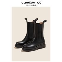 The old meows shop genuine leather thick bottom 2022 Martin boots winter Innent midbarrel Chelsea smoke pipe short boots children