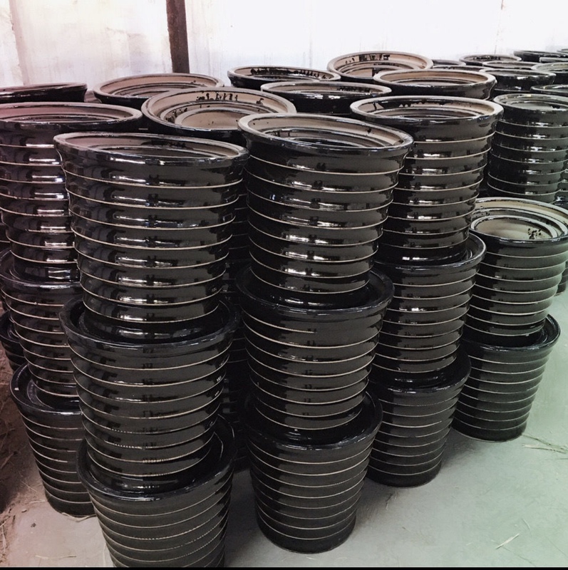 Black and White Threaded Extra-Large Tall Ceramic Flower Pot for Areca Palm, Money Plant, Money Tree, and Other Plants