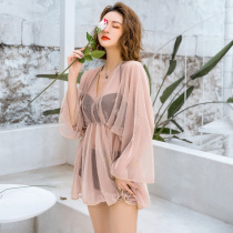 Swimsuit woman covered with slim-ins wind fairy Fan split three sets bikini hooded sweatshirt South Korean bubble spa conservatism