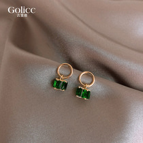 Grandmother Green square gem earnails high sensibility luxury ancient ear decoration atmosphere charming simple earrings 925 silver needle