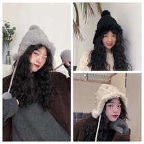 Japanese wild wool ball knitted hat rabbit hair thickened warm ear protection Lei Feng hat wool hat female winter