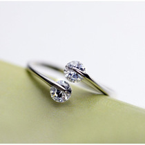 S925 sterling silver Korean fashion double diamond opening ring tail ring female simple sweet Japanese and Korean accessories gift