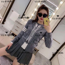 Thom Browne TB 2020 new ladies gray blue fake two-piece round neck wool sweater