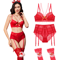 (3 Pieces) Benming Year Underwear High Waist Panties Suspender Set Sexy Bra Gather Valentines Day Gift