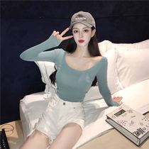 Chest large long-sleeved T-shirt womens autumn 2020 new Korean version with solid color bottoming shirt sexy tight top