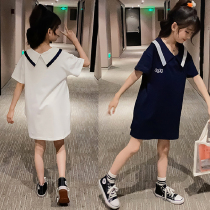 Korean girl T-shirt dress foreign atmosphere Middle School style summer dress 2021 New Korean version Polo princess dress