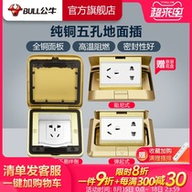 Bull socket Flagship switch socket ground plug five-hole hidden copper 5-hole foot plug Floor floor invisible