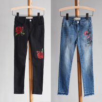50-fold clearance ~ 150 and 160 yards ~ spring wear childrens clothing girls European and American single embroidered wash jeans pencil pants