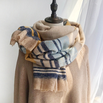 South Korea Dongdaemun scarf womens winter all-match long imitation cashmere dual-use color shawl warm striped bib tide