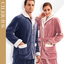 Shile mens home clothes set autumn and winter wear loose home clothes fever plus velvet thickened womens pajamas