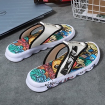 2021 Summer Herringbone herringbone Drag Male National Tide Outdoor Beach Soft Bottom Personality Outside Wearing Slippers Mesh Red Clip Feet Sandals