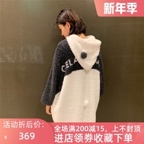 Japan you gelato pique soft Halloween panda pajamas women's warm hoodie home nightdress gp