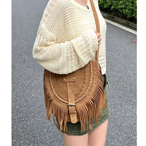 Small crowddesign new retro flow Suimitation deer leather light and luxurious handbag 100 lap national wind single shoulder inclined satchel saddle bag