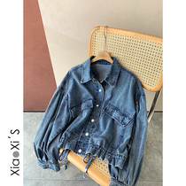 Xiao Xi Jia) drawstring denim jacket female Korean version of loose short spring and autumn coat 2021 new casual thin tide
