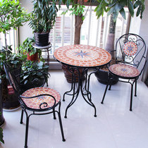 American Modern Iron Balcony Outdoor Leisure Restaurant Simple Leisure Mosaic Table and Chair Combination Three Pieces