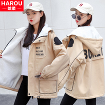 Gafu thickened tooling jacket teenage girl 2022 new autumn and winter clothing Junior high school high school raw cashmere wool cotton clothes