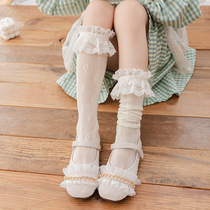 Childrens summer thin socks breathable thin girls stockings tide childrens long tube lace lace pile socks middle tube to calf