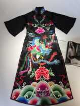  Cloud decoration totem original temperament womens dress ethnic style hand embroidery color phoenix mid-length long-sleeved lanky robe