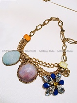 Big-name designer 24k gold-plated high-order crystal jade multi-treasure necklace