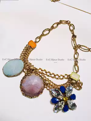 Big-name designer 24k gold-plated high-order Crystal Jade multi-treasure necklace