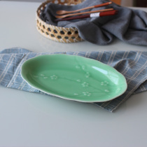 Celadon Chinese 12 inch large fish plate household fish plate Hotel plate plate plate plate plate plate ceramic oval steamed fish
